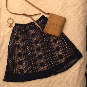 Navy lace, knee- length skirt